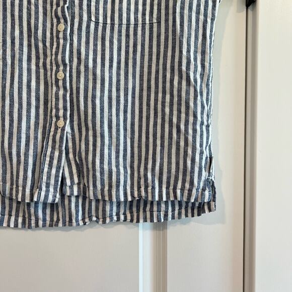 Orvis Women's Linen Button Down Shortsleeve Top Blue White Stripes Size S - Picture 3 of 9